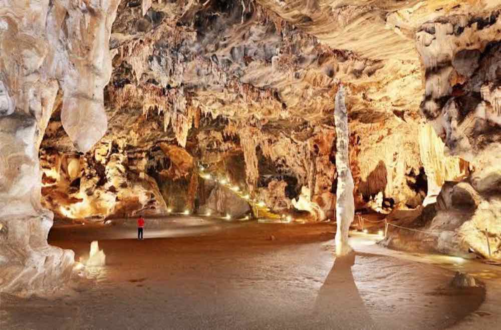The vast lit chamber of the Cango Caves near Oudtshoorn.